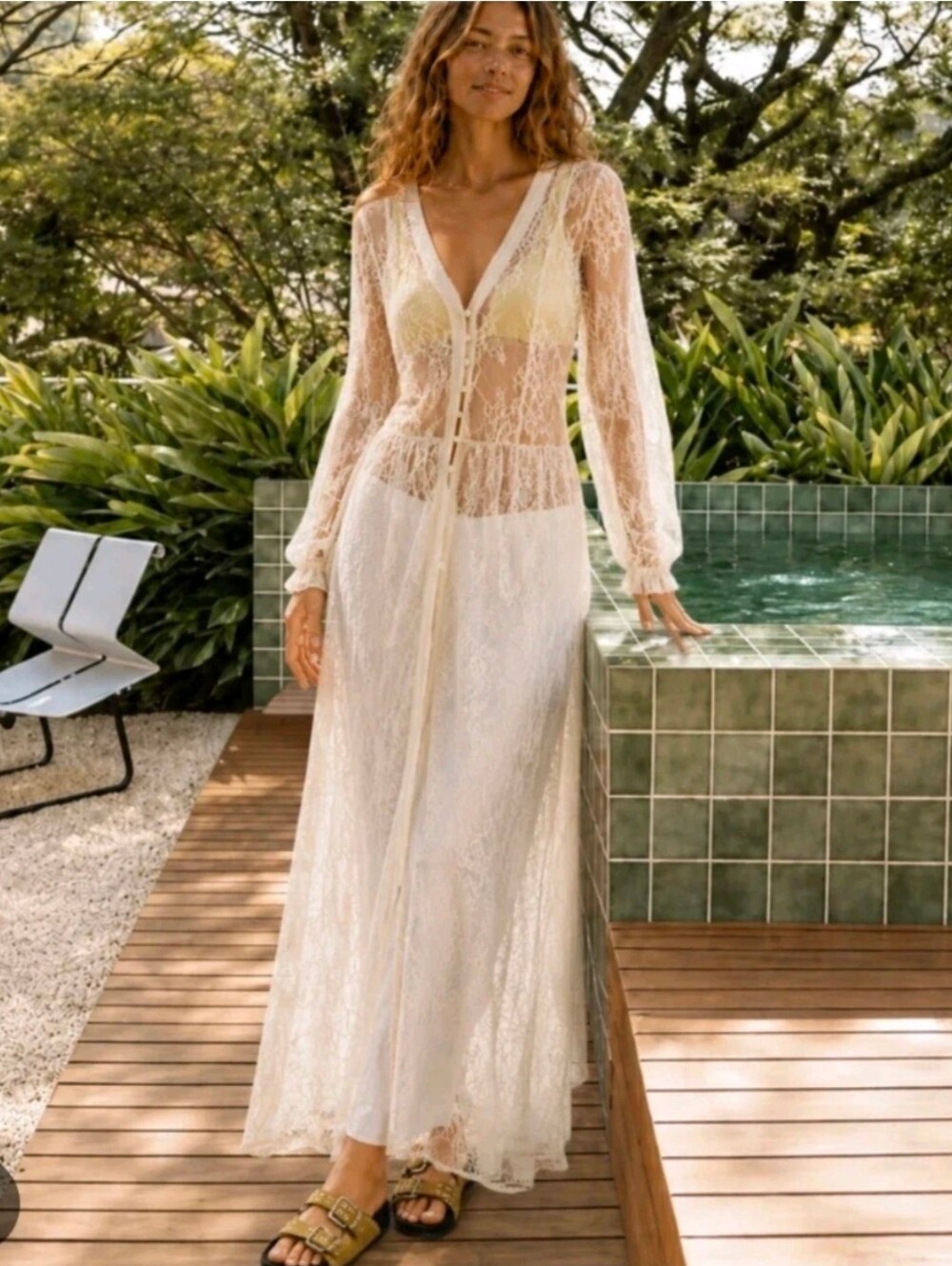 Sz S ZARA 2026 ZW Collection Ecru Cream Long Lace Dress 6895/089 Trendy Boho - Picture 2 of 6